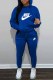 Royal Blue Casual Print Letter Hooded Collar Long Sleeve Two Pieces