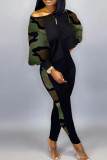 Camouflage Casual Print Patchwork O Neck Long Sleeve Two Pieces