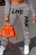 Grey Casual Print Letter Straight Mid Waist Bottoms