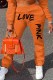 Orange Casual Print Letter Straight Mid Waist Bottoms