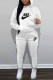 White Casual Print Letter Hooded Collar Long Sleeve Two Pieces
