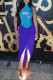Blue Sexy Solid Patchwork Asymmetrical Half A Turtleneck Sleeveless Two Pieces