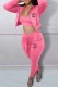 Pink Street Print Letter Hooded Collar Long Sleeve Three Pieces