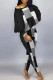Black White Casual Print Patchwork O Neck Long Sleeve Two Pieces