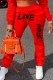 Red Casual Print Letter Straight Mid Waist Bottoms