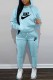 Sky Blue Casual Print Letter Hooded Collar Long Sleeve Two Pieces