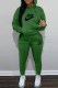 Green Casual Print Letter Hooded Collar Long Sleeve Two Pieces