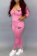 Pink Casual Print Letter Hooded Collar Long Sleeve Two Pieces
