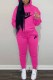 Rose Red Casual Print Letter Hooded Collar Long Sleeve Two Pieces