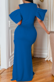 Red Street Solid High Opening V Neck Irregular Dress Dresses