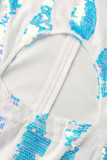 White Sexy Solid Hollowed Out Sequins Patchwork Feathers Off the Shoulder Pencil Skirt Dresses