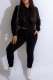 Black Casual Solid Basic Hooded Collar Long Sleeve Two Pieces