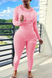 Pink Casual Solid Patchwork Hot Drill Hooded Collar Long Sleeve Two Pieces