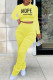Yellow Casual Print Patchwork Fold O Neck Long Sleeve Two Pieces