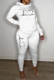 Pink Casual Print Basic Hooded Collar Long Sleeve Two Pieces