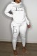 White Casual Print Basic Hooded Collar Long Sleeve Two Pieces