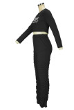 Pink Casual Print Patchwork Fold O Neck Long Sleeve Two Pieces