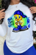 White Character Patchwork O Neck Tops