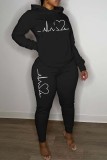 Pink Casual Print Basic Hooded Collar Long Sleeve Two Pieces