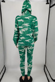 Blue Casual Print Camouflage Print Patchwork Hooded Collar Long Sleeve Two Pieces