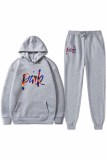 Red Casual Print Letter Hooded Collar Long Sleeve Two Pieces