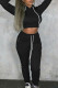 Black Casual Street Solid Bandage Patchwork Hooded Collar Long Sleeve Two Pieces