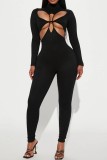 Green Sexy Casual Solid Hollowed Out Half A Turtleneck Skinny Jumpsuits