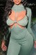 Green Sexy Casual Solid Hollowed Out Half A Turtleneck Skinny Jumpsuits