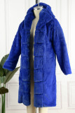 Blue Casual Solid Patchwork Cardigan Hooded Collar Outerwear