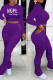 Purple Casual Print Patchwork Fold O Neck Long Sleeve Two Pieces