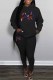 Black Casual Print Letter Hooded Collar Long Sleeve Two Pieces