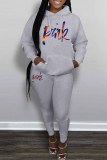 Red Casual Print Letter Hooded Collar Long Sleeve Two Pieces