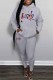 Grey Casual Print Letter Hooded Collar Long Sleeve Two Pieces