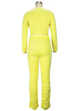 Pink Casual Print Patchwork Fold O Neck Long Sleeve Two Pieces