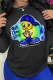Black Character Patchwork O Neck Tops