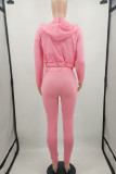 Pink Casual Print Patchwork Hooded Collar Long Sleeve Three Pieces