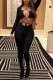 Black Sexy Casual Solid Hollowed Out Frenulum V Neck Skinny Jumpsuits