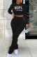Black Casual Print Patchwork Fold O Neck Long Sleeve Two Pieces