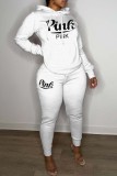 Pink Casual Letter Print Patchwork Hooded Collar Long Sleeve Two Pieces