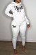 White Casual Letter Print Patchwork Hooded Collar Long Sleeve Two Pieces
