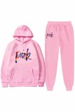 Red Casual Print Letter Hooded Collar Long Sleeve Two Pieces