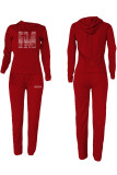 Pink Casual Solid Patchwork Hot Drill Hooded Collar Long Sleeve Two Pieces