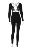 Rose Red Sexy Casual Solid Hollowed Out Frenulum V Neck Skinny Jumpsuits