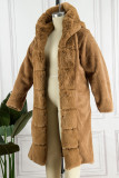 Brown Casual Solid Patchwork Cardigan Hooded Collar Outerwear