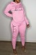 Pink Casual Print Basic Hooded Collar Long Sleeve Two Pieces
