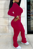 Pink Casual Print Patchwork Fold O Neck Long Sleeve Two Pieces