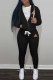 Black Casual Print Letter Hooded Collar Long Sleeve Two Pieces