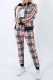 Khaki Casual Plaid Letter Zipper Collar Long Sleeve Two Pieces