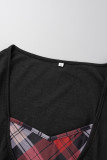 Black Casual Solid Hollowed Out Patchwork U Neck Tops