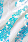 White Sexy Solid Hollowed Out Sequins Patchwork Feathers Off the Shoulder Pencil Skirt Dresses